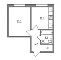 1-комнатная, 39.4 м²
